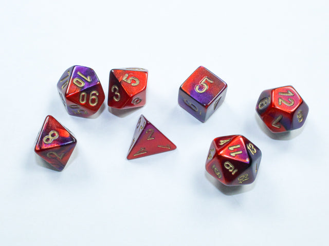 Purple-Red/gold Mini-Polyhedral 7-Dice Set