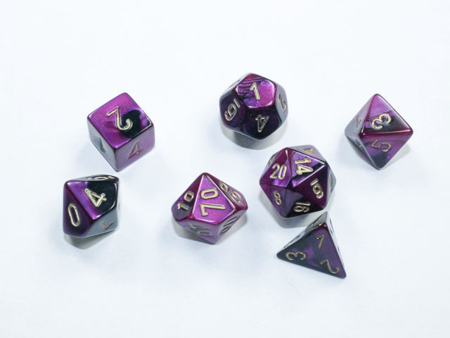 Black-Purple/gold Mini-Polyhedral 7-Dice Set