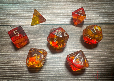 Poly Translucent Red-Yellow/gold 7-Die Set