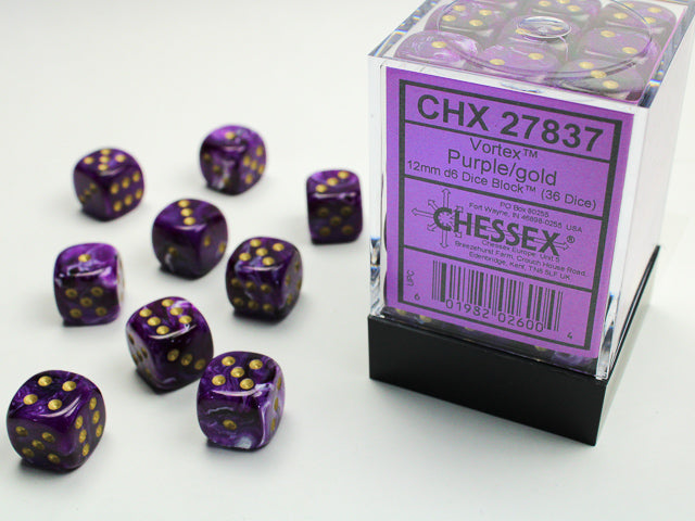 12mm D6 Purple/Gold/Black (36)