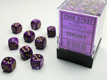 12mm D6 Purple/Gold/Black (36)