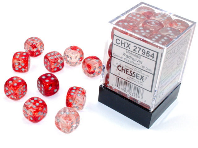 12mm d6 Red/silver Luminary Dice Block (36 dice)