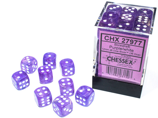 12mm d6 Purple/white Luminary Dice Block (36 dice)