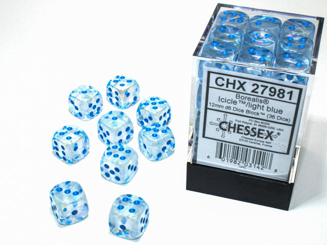 12mm d6 Icicle/light blue Luminary Dice Block (36 dice)
