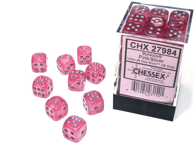 12mm d6 Pink/silver Luminary Dice Block (36 dice)