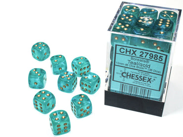 12mm d6 Teal/gold Luminary Dice Block (36 dice)
