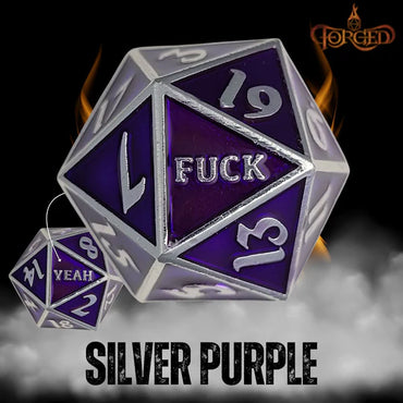 Fuck Yeah D20 Metal RPG Dice - Silver Purple