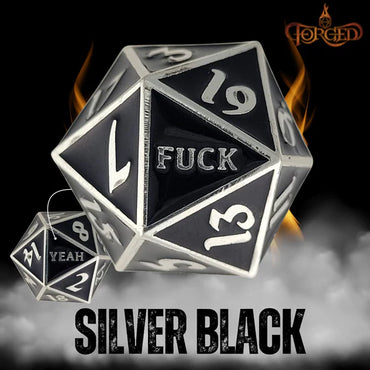 Fuck Yeah D20 Metal RPG Dice - Silver Black