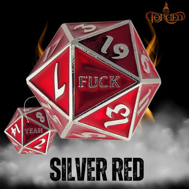 Fuck Yeah D20 Metal RPG Dice - Silver Red