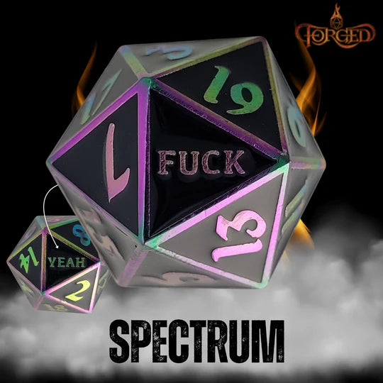 Fuck Yeah D20 Metal RPG Dice - Spectrum