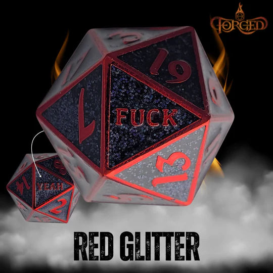 Fuck Yeah D20 Metal RPG Dice - Red Glittler