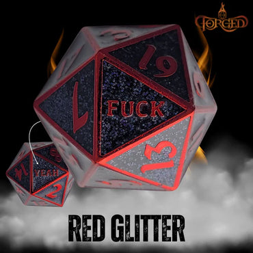 Fuck Yeah D20 Metal RPG Dice - Red Glittler