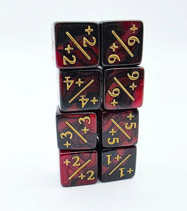 +1/+1 Red & Black Counters for Magic - set of 8