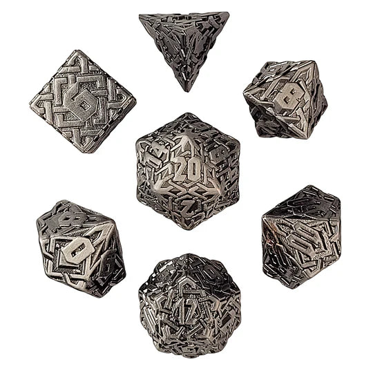 Brighid's Snaidhm Silver Metal RPG Dice Set