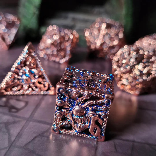 Orox Sees Copper Blue Hollow Metal RPG Dice Set
