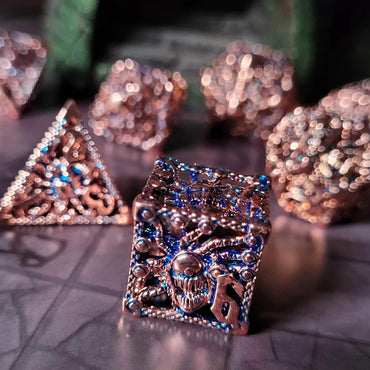 Orox Sees Copper Blue Hollow Metal RPG Dice Set