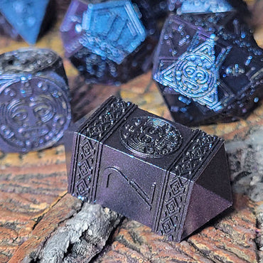Nahuatl's Chance Blue Metal RPG Dice Set