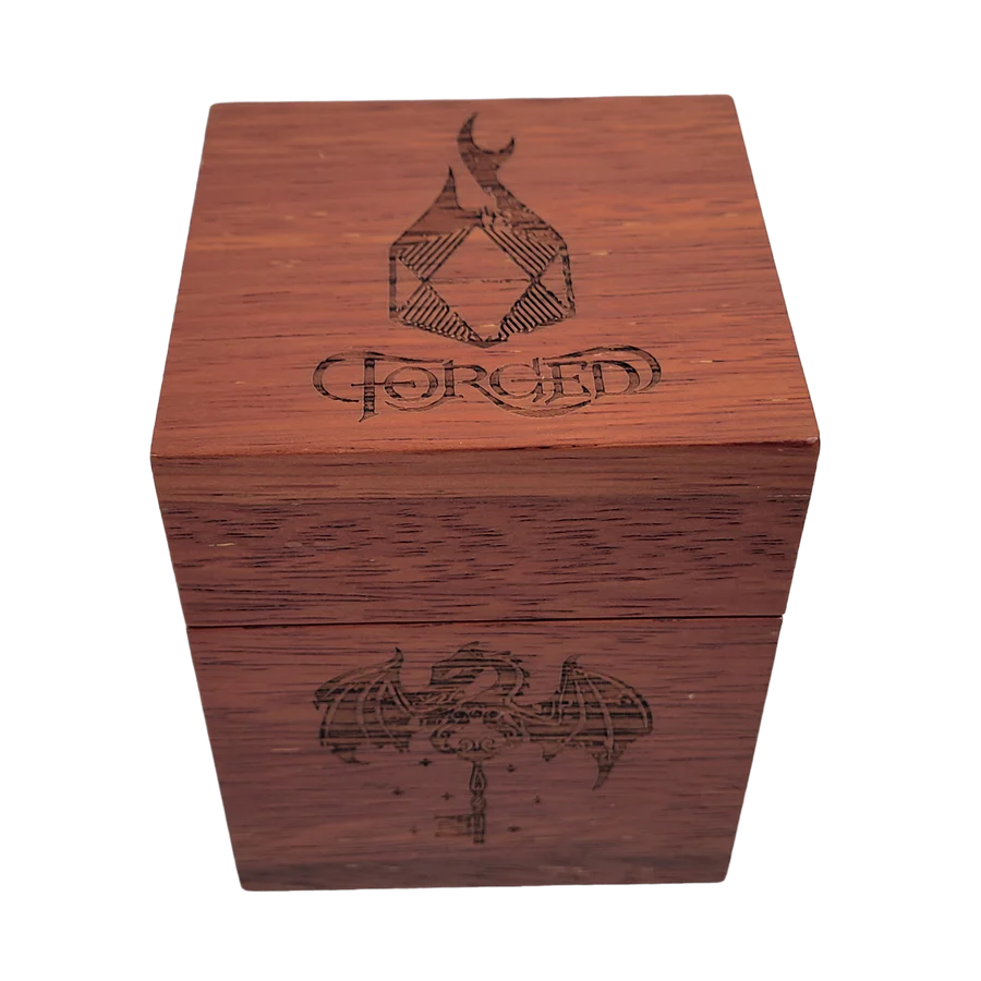 Forged Etched Wooden Storage Box with Magnetic Lid - Holds up to 42 Metal or Plastic Polyhedral Dice