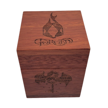 Forged Etched Wooden Storage Box with Magnetic Lid - Holds up to 42 Metal or Plastic Polyhedral Dice