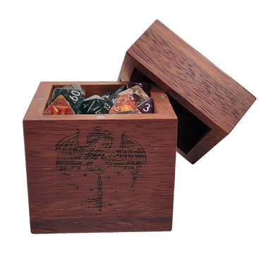 Forged Etched Wooden Storage Box with Magnetic Lid - Holds up to 42 Metal or Plastic Polyhedral Dice