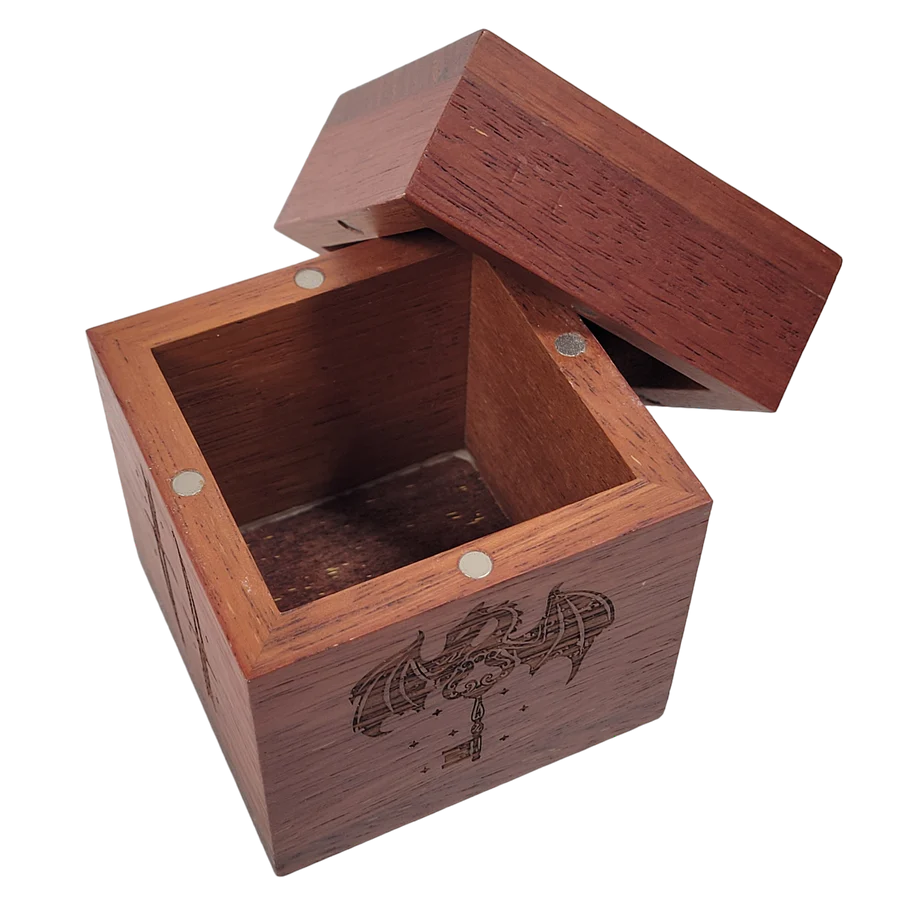 Forged Etched Wooden Storage Box with Magnetic Lid - Holds up to 42 Metal or Plastic Polyhedral Dice