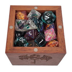 Forged Etched Wooden Storage Box with Magnetic Lid - Holds up to 42 Metal or Plastic Polyhedral Dice