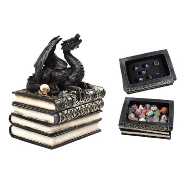 Forged Dragon on a Pedestal of Books Dice Box