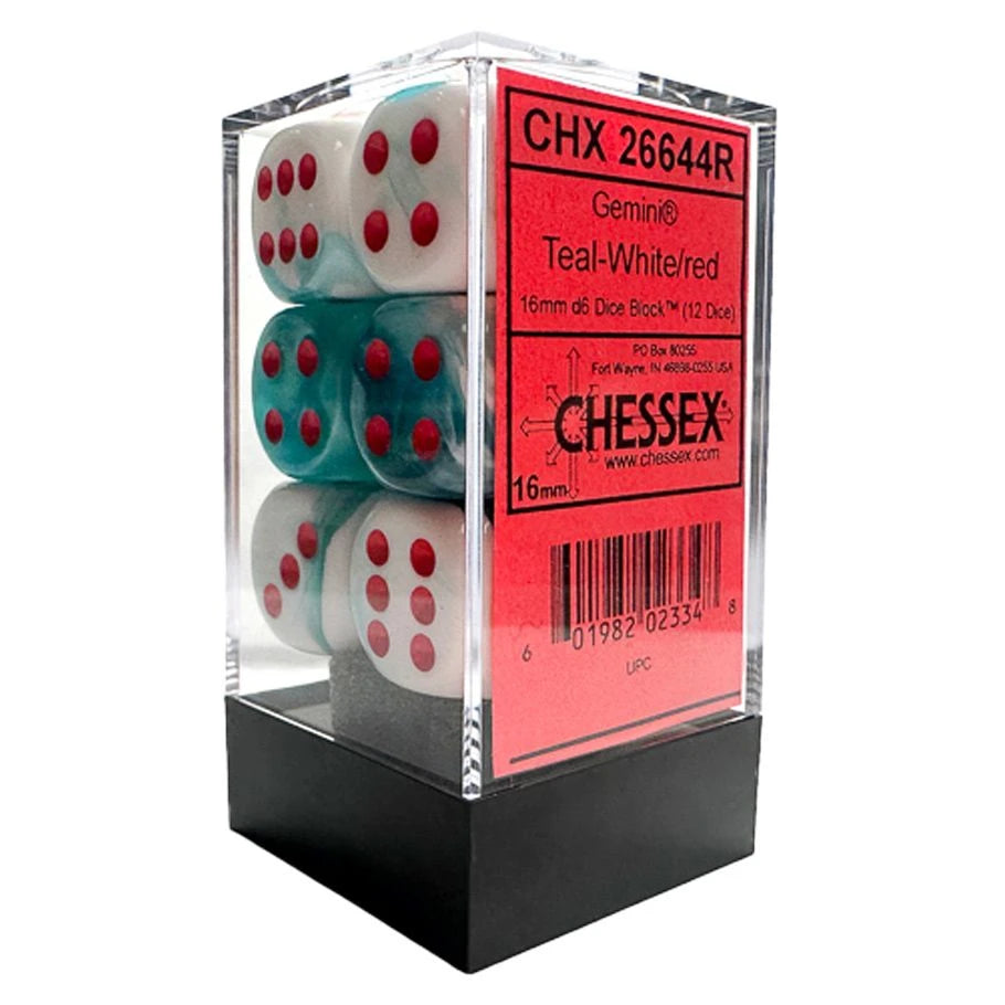 d6 Cube Gemini Teal White with Red (12)