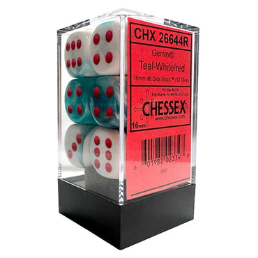 d6 Cube Gemini Teal White with Red (12)