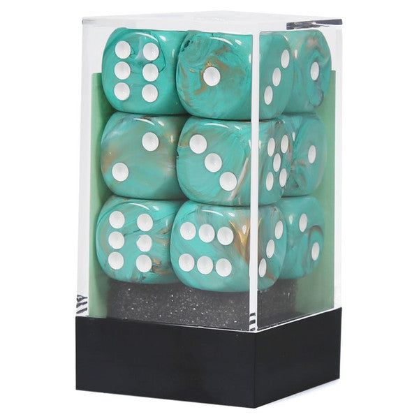 d6 Cube 16mm Marble Oxi-Copper with White (12)