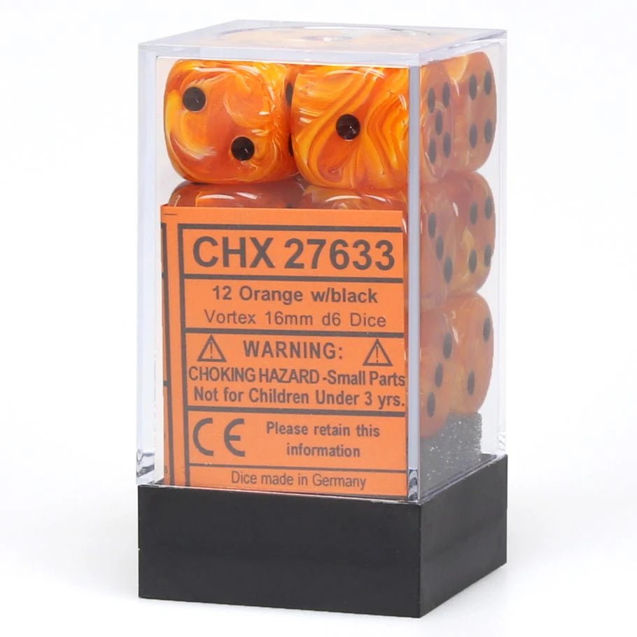 d6 Cube 16mm Vortex Orange with Black (12)