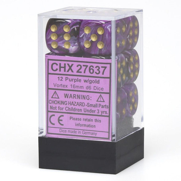 d6 Cube 16mm Vortex Purple with Gold (12)
