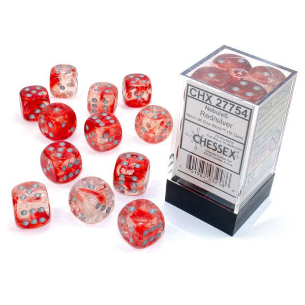 d6 Cube 16mm Luminary Nebula Red with Silver (12)
