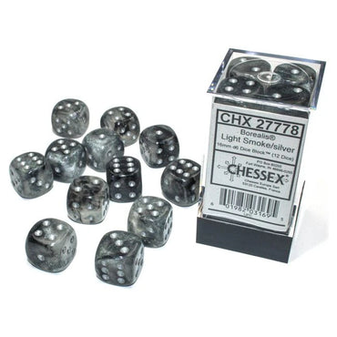 d6 Cube 16mm Borealis Luminary Light Smoke with Silver (12)