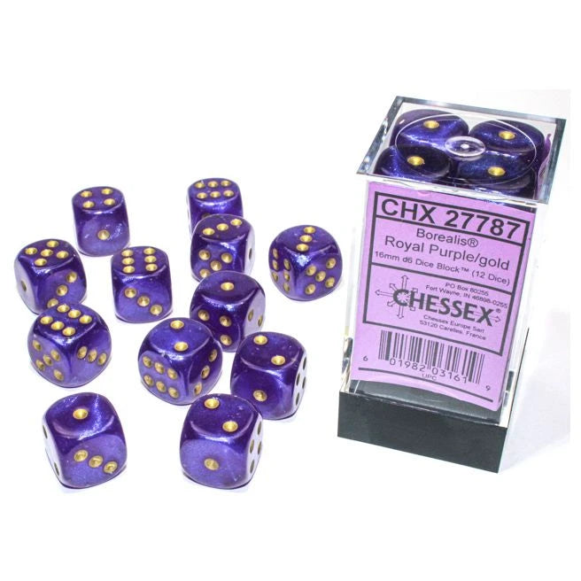 d6 Cube 16mm Borealis Luminary Royal Purple with Gold (12)
