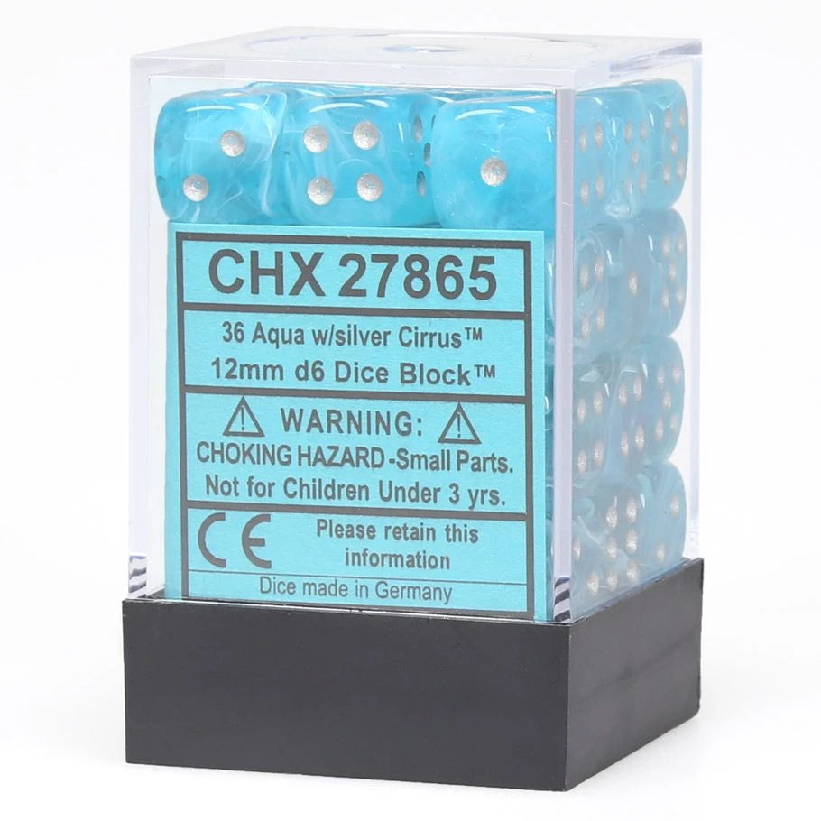 d6 Cube 12mm Cirrus Aqua with Silver (36)