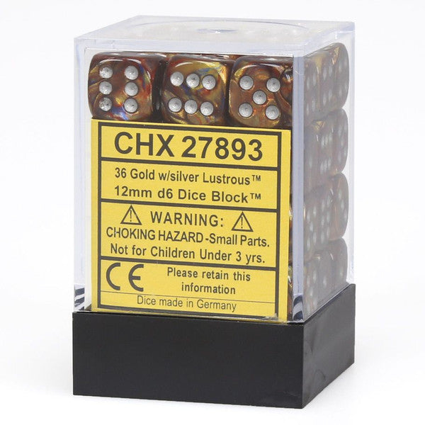 d6 Cube 12mm Lustrous Gold with Silver (36)