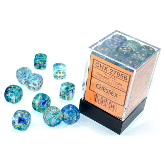 d6 Cube 12mm Luminary Nebula Oceanic with Gold (36)