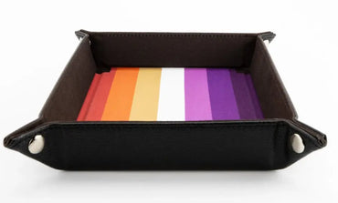 FanRoll Dice Tray Fold Up Velvet with Leather Backing - Pride Lesbian
