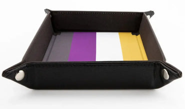 FanRoll Dice Tray Fold Up Velvet with Leather Backing - Pride Nonbinary