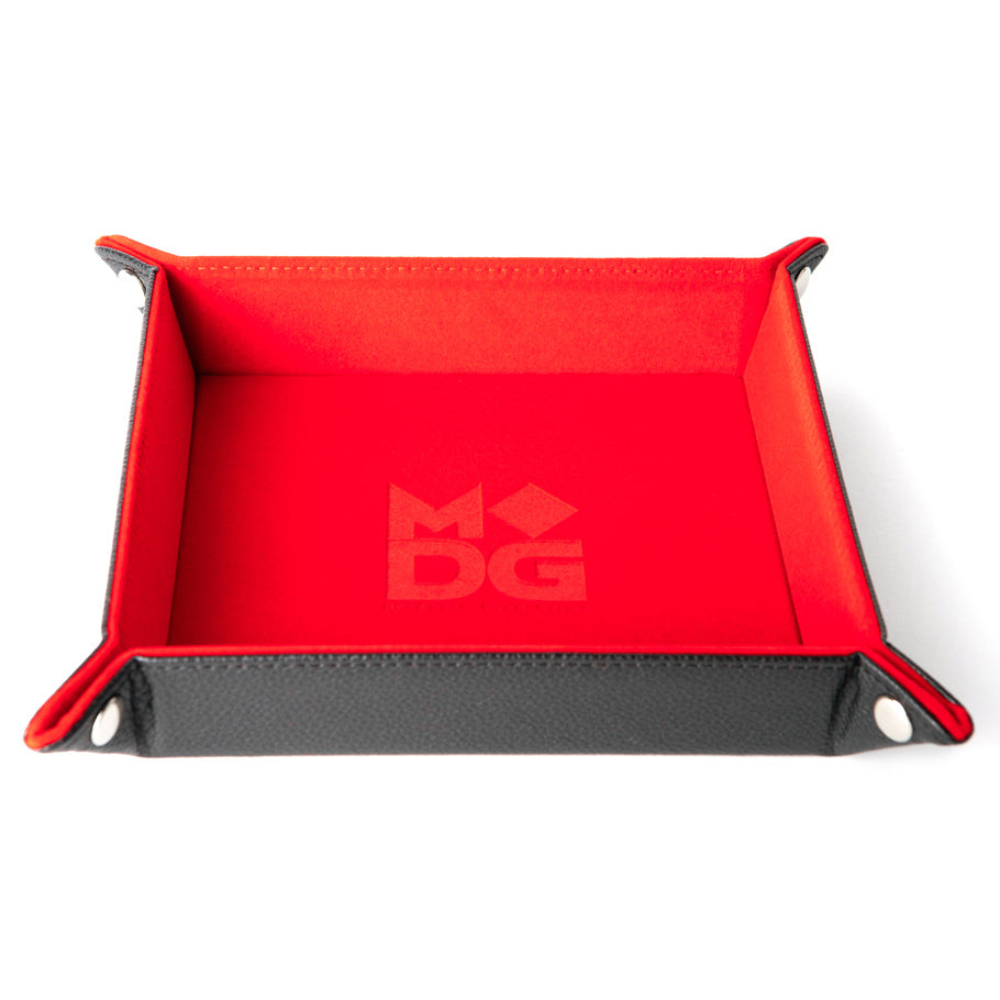 Velvet Folding Dice Tray with Leather Backing: 10"x10" Red