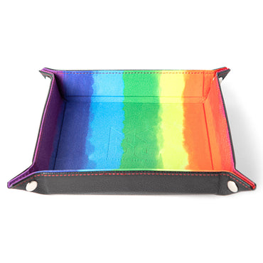 Velvet Folding Dice Tray with Leather Backing: 10"x10" Watercolor Rainbow