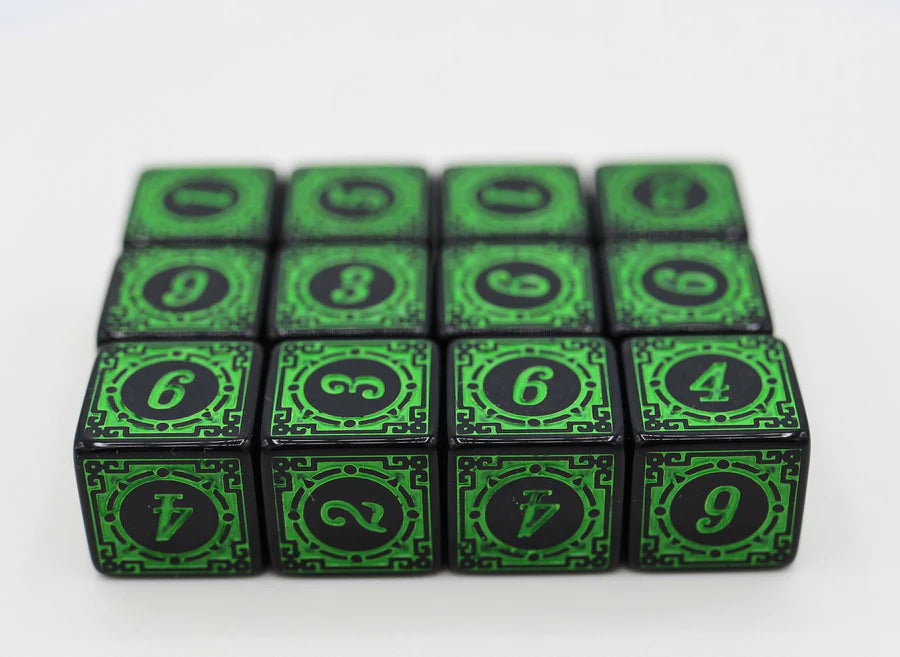 12 piece D6s - Magic Burst Green